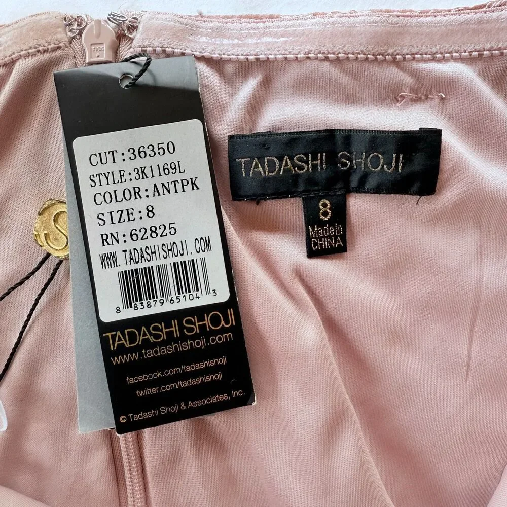 NWT Tadashi Shoji Textured Lace Mermaid Gown w Cap Sleeves in Mauve Blush Pink 8 - Picture 5 of 9